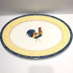 Fitz & Floyd Coq Du Village Rooster Large Oval PLATTER 17” Country Farm Kitchen